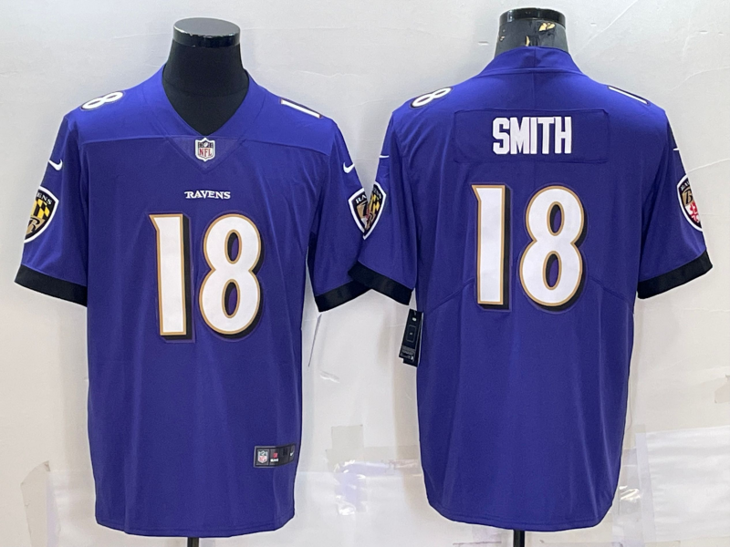 Men's Baltimore Ravens #18 Roquan Smith Purple Vapor Untouchable Limited Stitched Jersey Men's Baltimore Ravens #18 Roquan Smith Purple Vapor Untouchable Limited Stitched Jersey